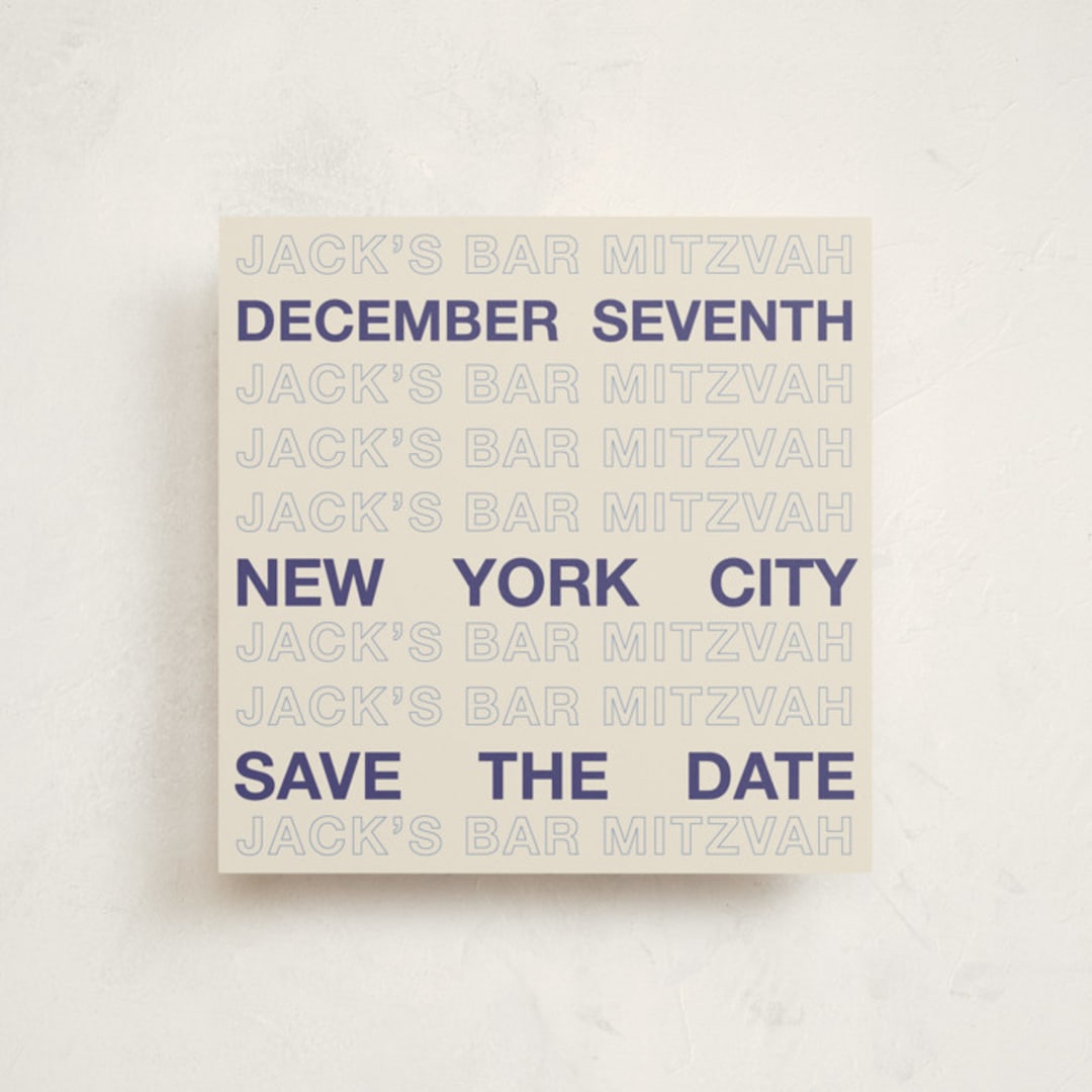 "Be There or Be Square - Save The Date" - Bar and Bat Mitzvah Save The Date in Cream by Cleghorn Creative - Front