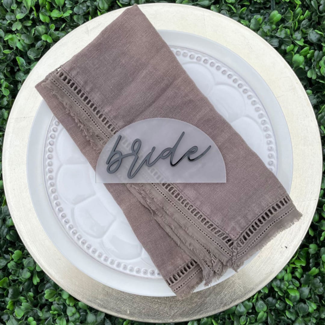 "Bride + Groom Place Settings | Acrylic" - Wedding Signs in clear by The Crazy Bunny Lady