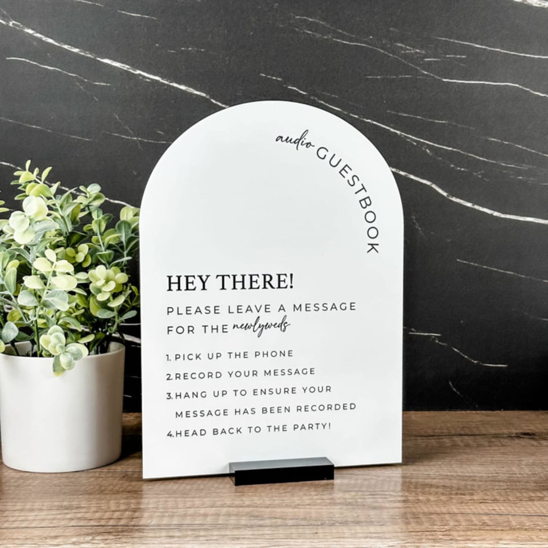 "Audio Guestbook Sign, White Arch, 8"x11"" - Wedding Signs in white by Willow and Barn