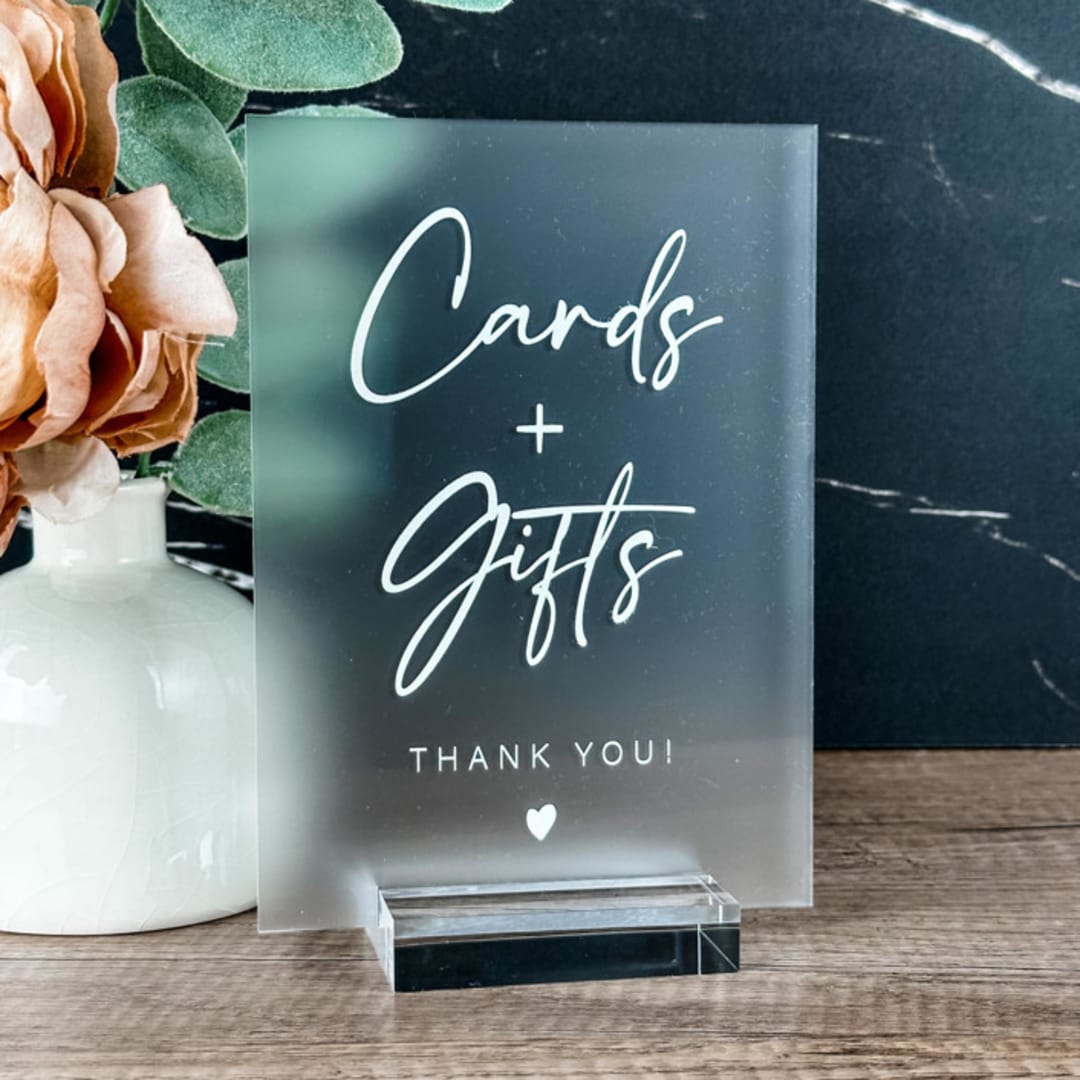 "Cards and Gifts Thank You Sign 5x7 Frosted" - Wedding Signs in clear by Willow and Barn