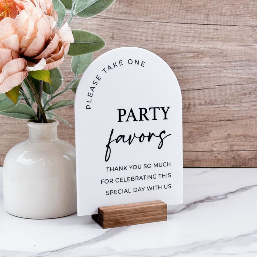 "Party Favors Sign, White Arch, 5"x7"" - Wedding Signs in white by Willow and Barn