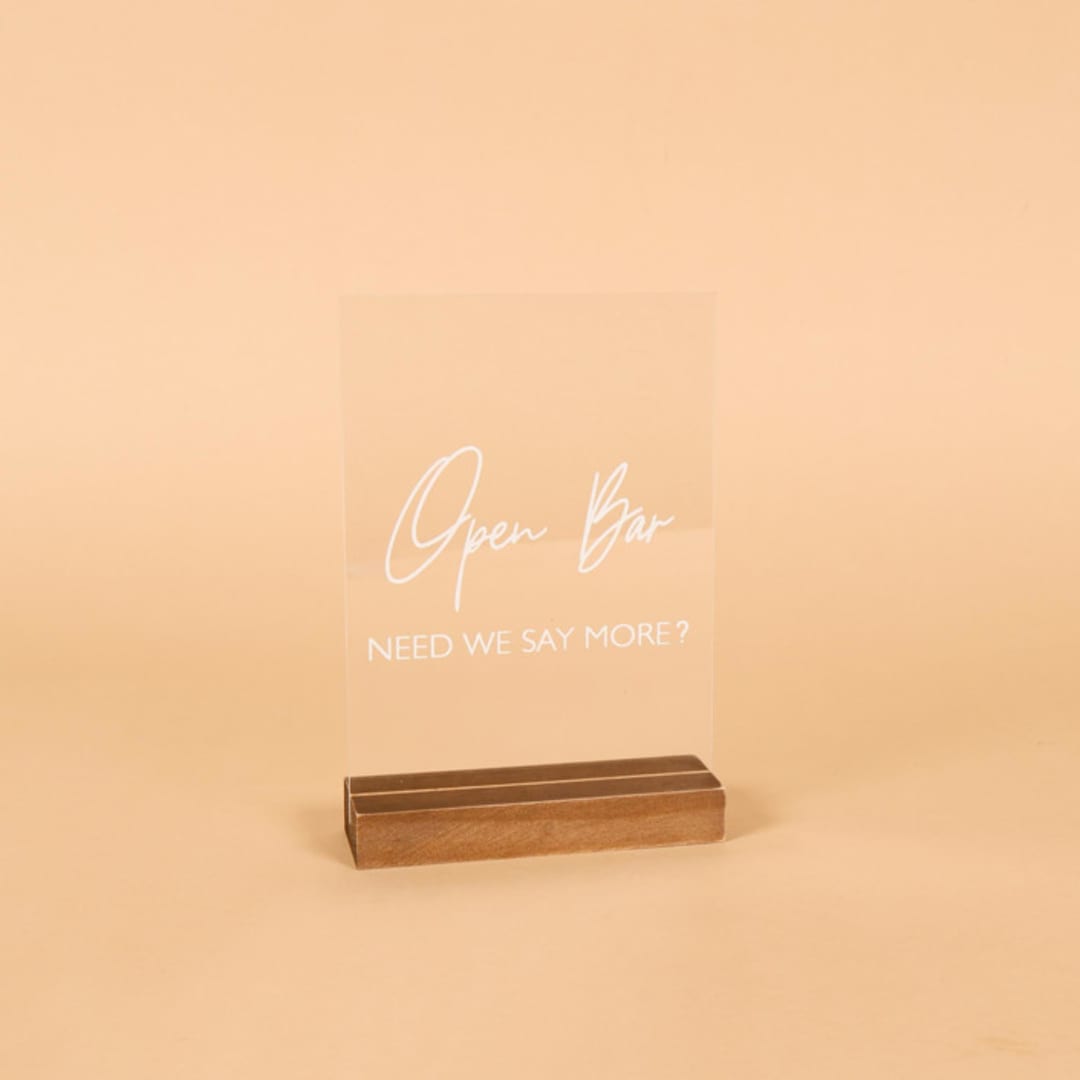 "Acrylic Table Signage | “Open Bar”" - Wedding Signs in clear by Hanna Roberts