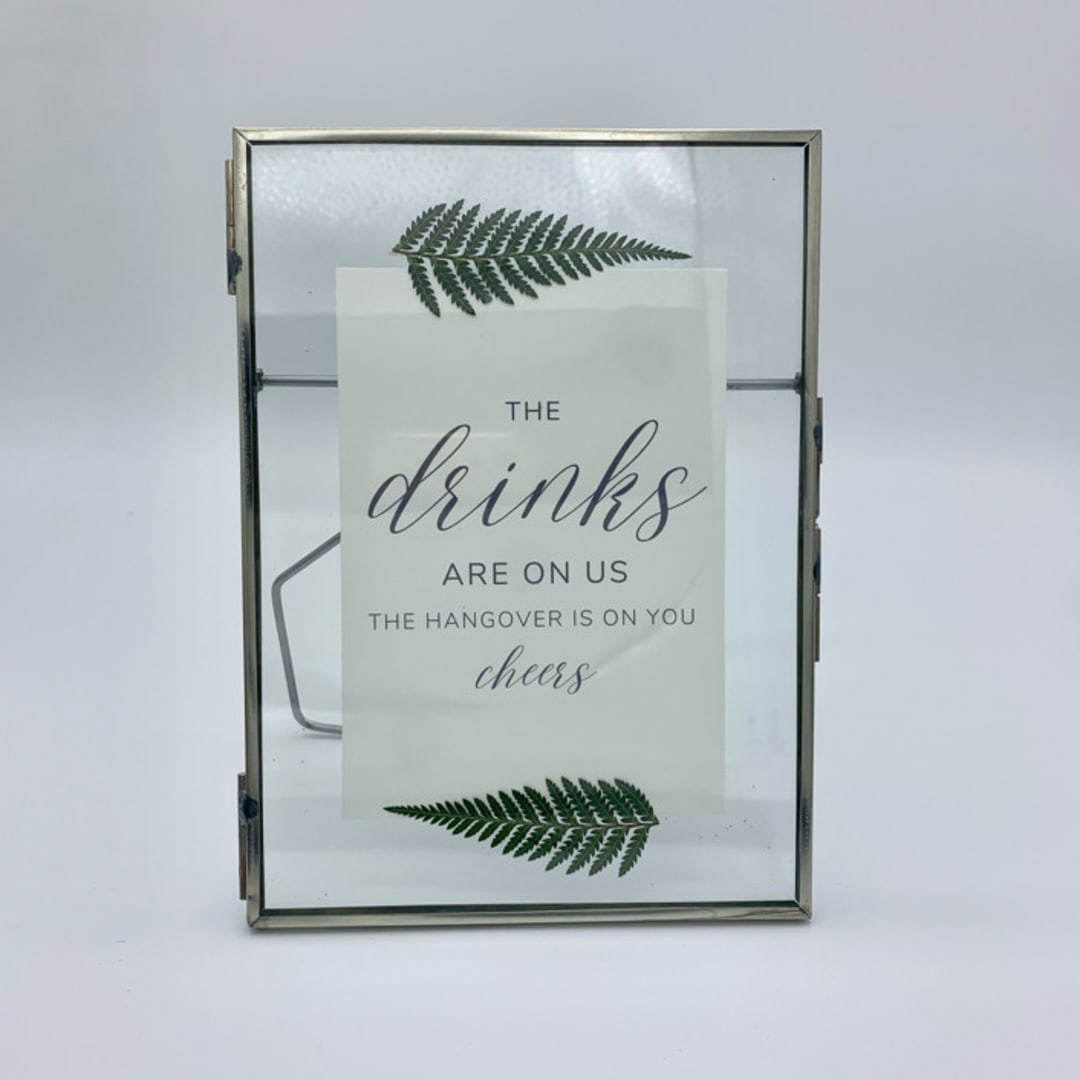 Drink Bar Glass Sign With Pressed Flowers