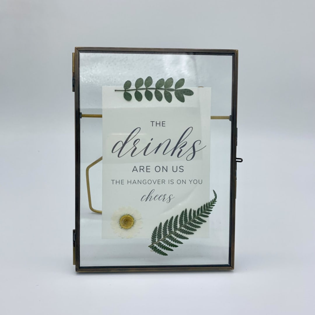 Drink Bar Glass Sign With Pressed Flowers