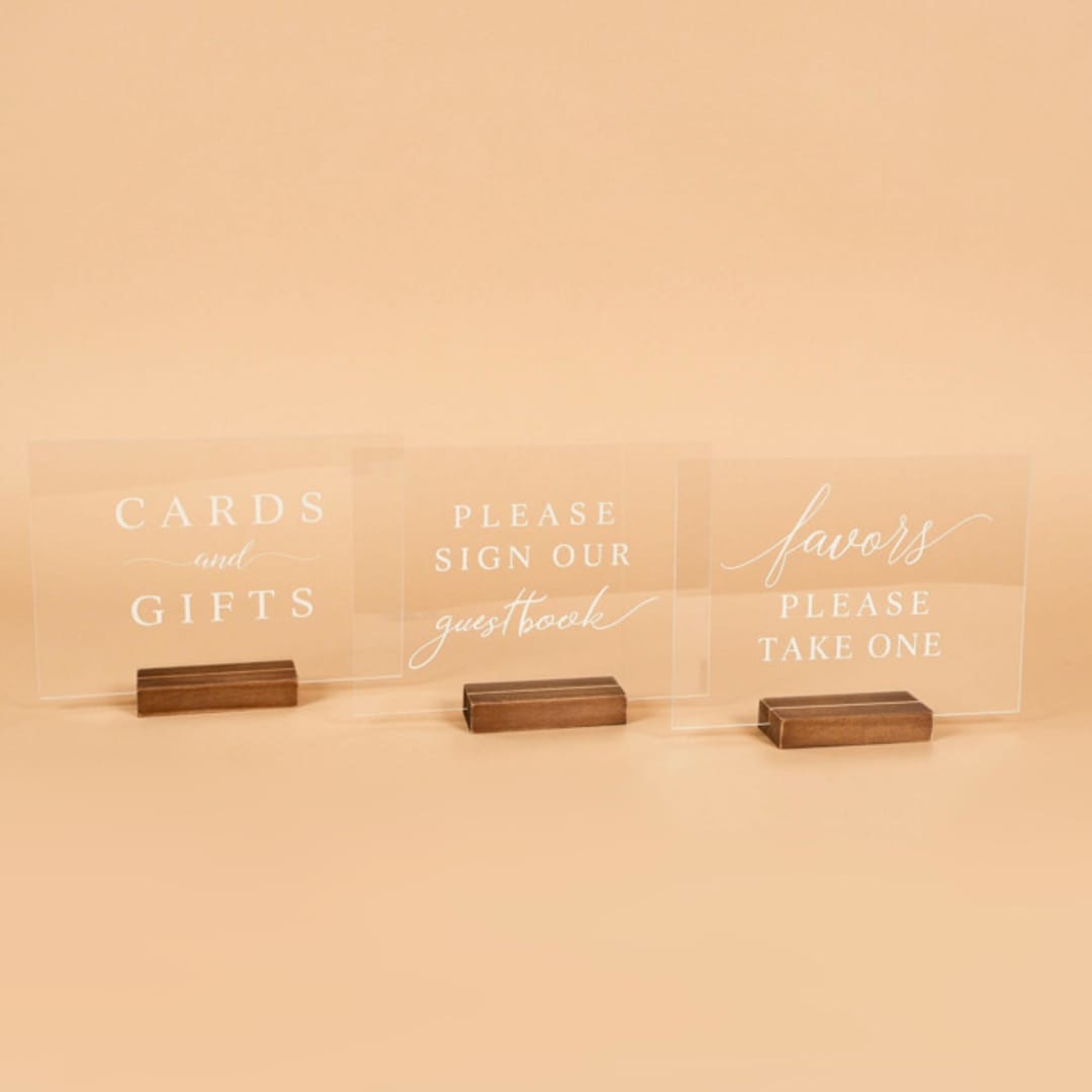 "Wedding Signage | Set of 3 | Walnut" - Wedding Signs in clear by Hanna Roberts