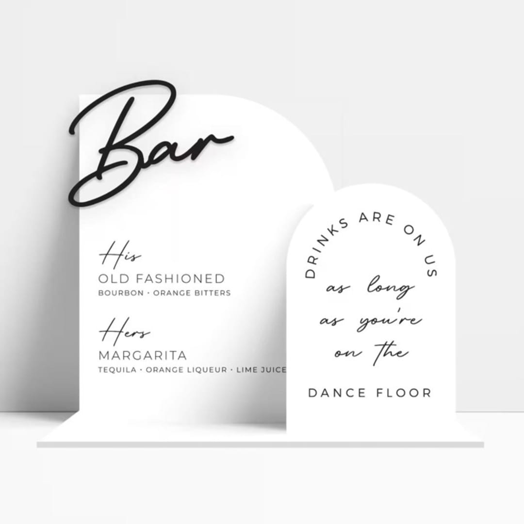 "Double Arch White/Black Bar Sign" - Wedding Signs in white by Haven Print Co.