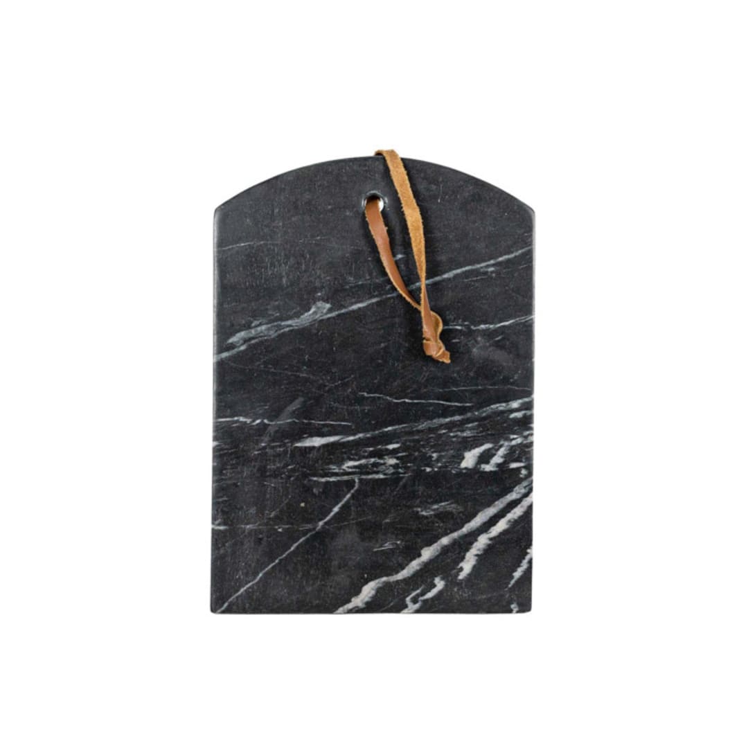 Louisa Arch Rectangle Serving Board Black Marble & Leather