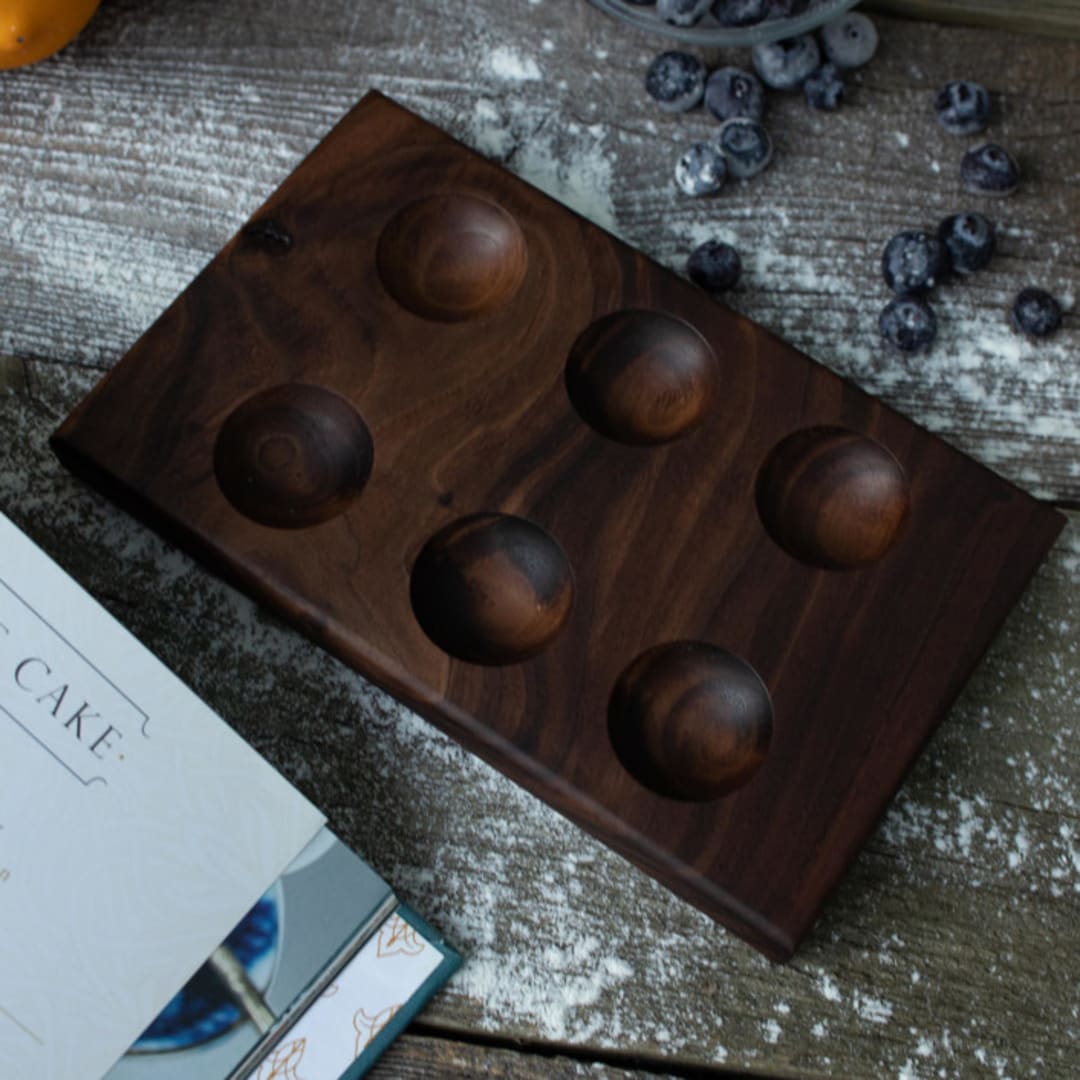 "Walnut 6-Egg Holder" - Serving Platters and Trays in brown by Block and Bowl