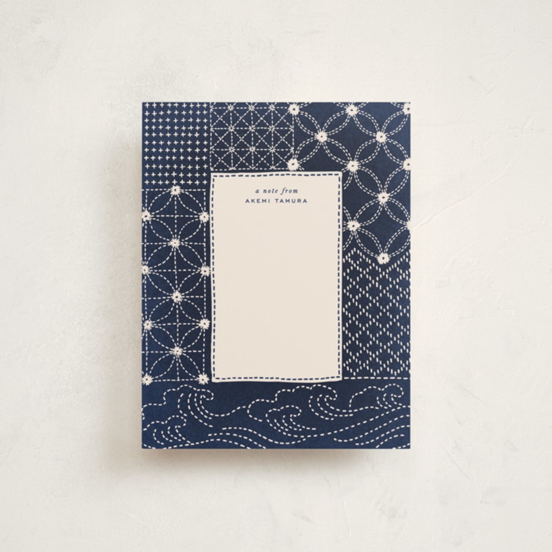 "Sashiko Jacket" - Personalized Stationery Cards in Indigo by Hooray Creative - Front