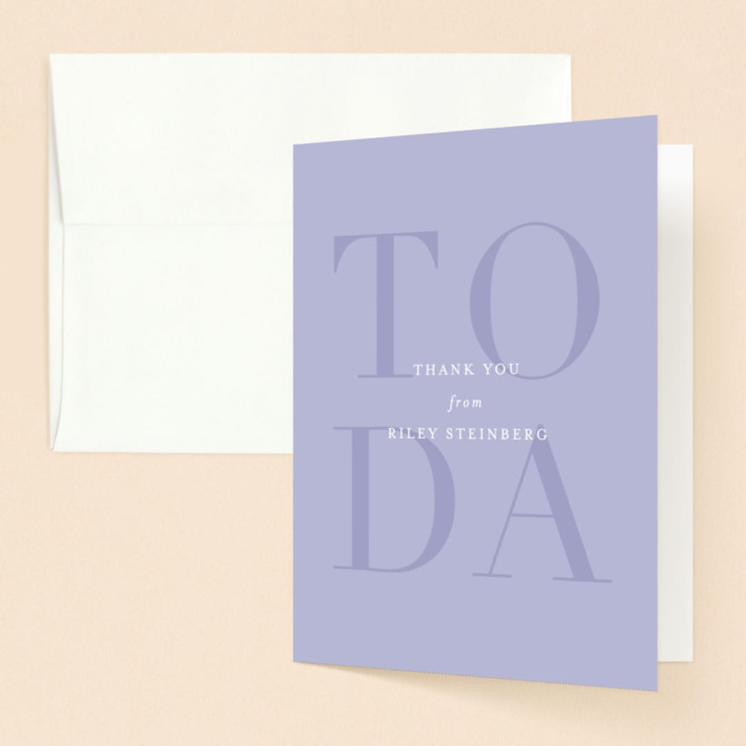 "Bold Mitzvah" - Mitzvah Thank You Cards in Lavender by Jackie Crawford - Front