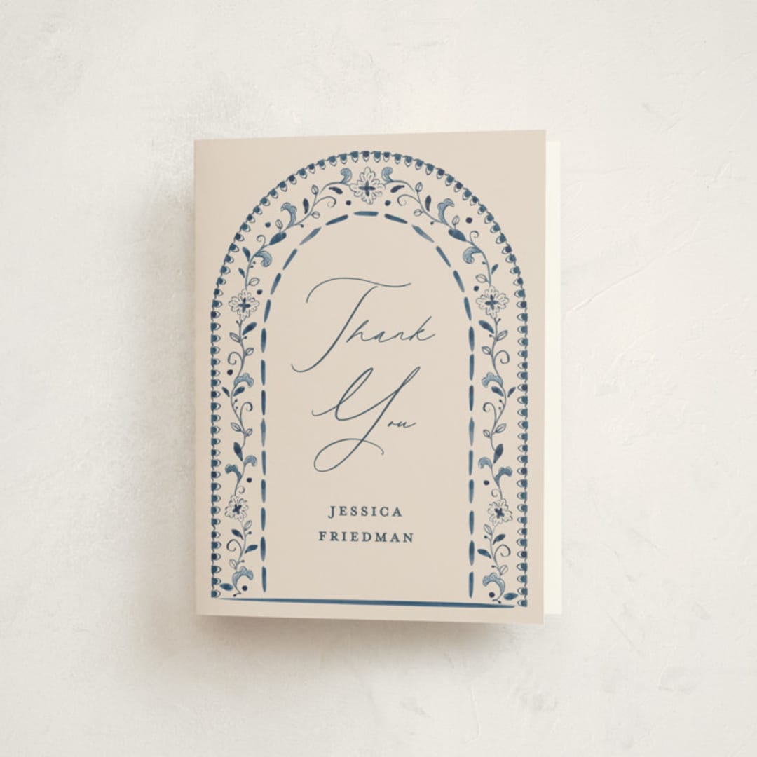 "Talavera" - Mitzvah Thank You Cards in Navy by Meagan Christensen - Front