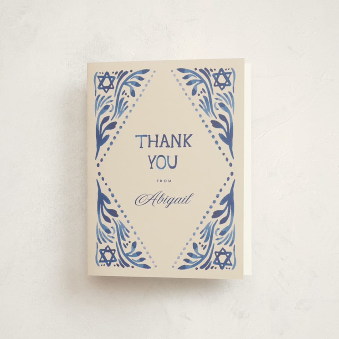 "Painted Mitzvah" - Mitzvah Thank You Cards in Butter by Teju Reval - Front