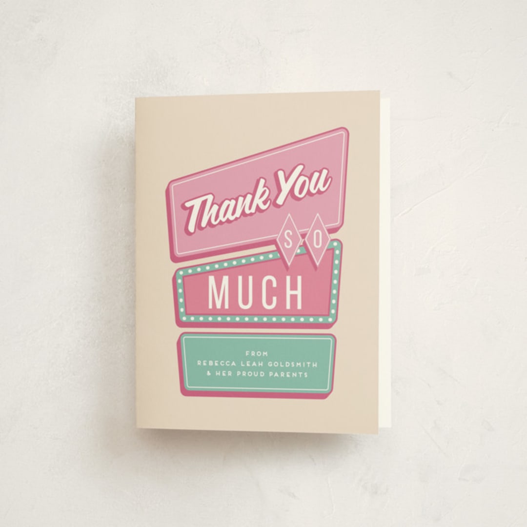 "Las Vegas" - Mitzvah Thank You Cards in Cotton Candy by Claudia Orengo - Front