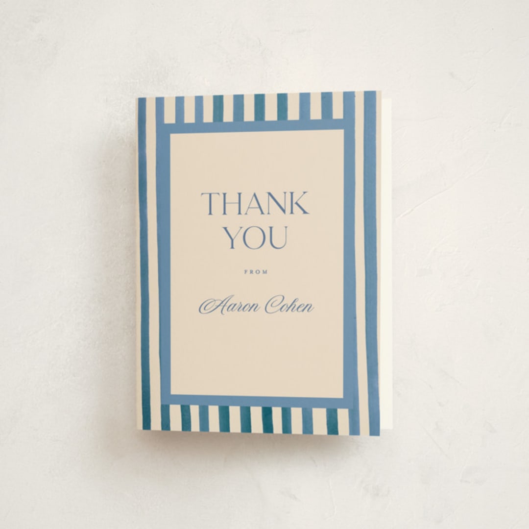 "Painted Stripes" - Mitzvah Thank You Cards in Sky by Teju Reval - Front
