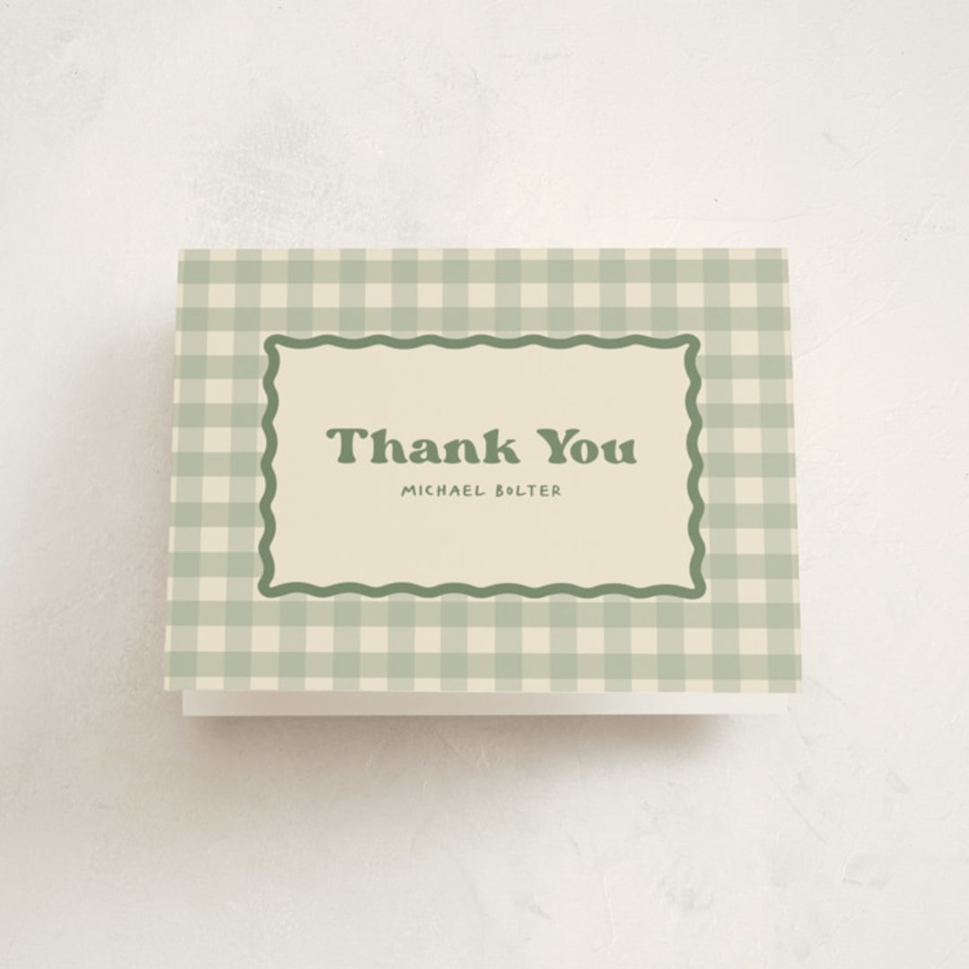 "Camp Mitzvah" - Mitzvah Thank You Cards in Sage by Creo Study - Front