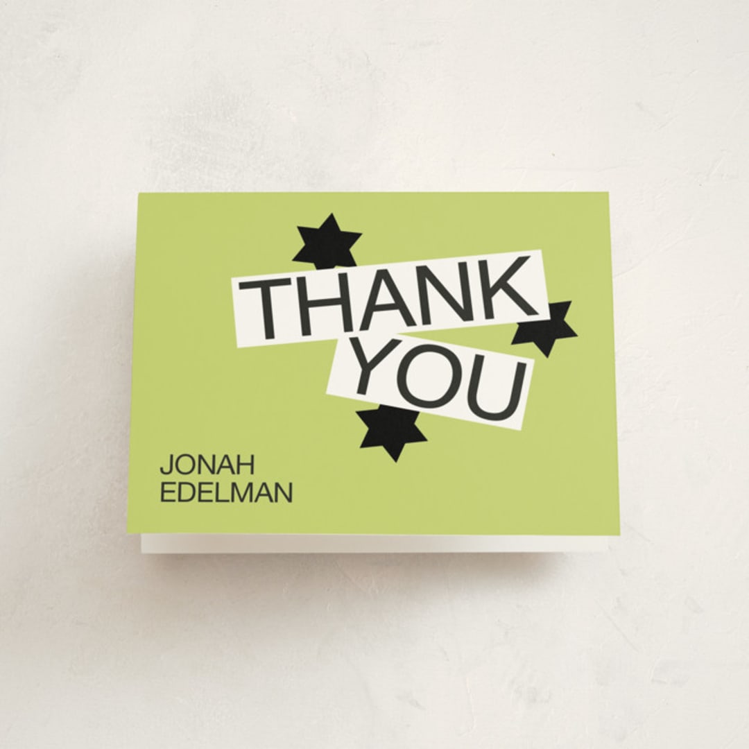 "Decal" - Mitzvah Thank You Cards in Lime by Inkblot Design - Front