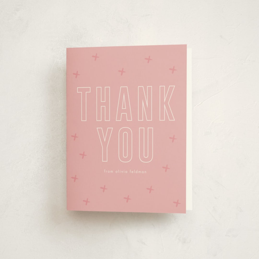 "Bold Name" - Mitzvah Thank You Cards in Peony by Ilene Guy - Front