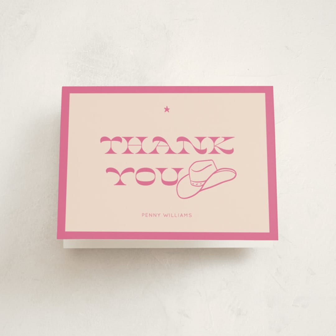 "Cowgirl" - Mitzvah Thank You Cards in Peony by Rachel Cassel - Front