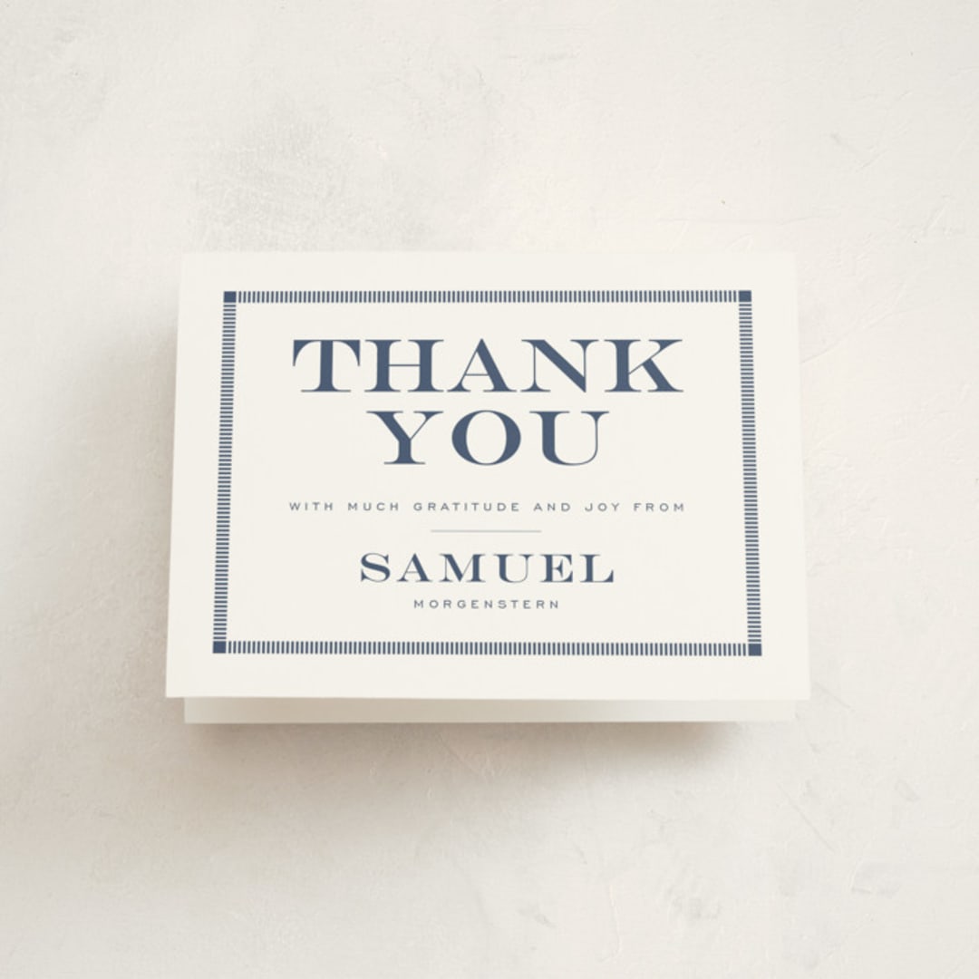 "Square Frame" - Mitzvah Thank You Cards in Navy by Jenna Holcomb - Front