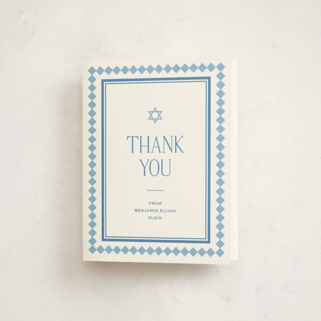 "Checkers" - Mitzvah Thank You Cards in Sky by Carolyn MacLaren - Front