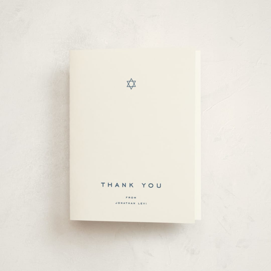 "Celebrate" - Mitzvah Thank You Cards in Navy by Blustery August - Front