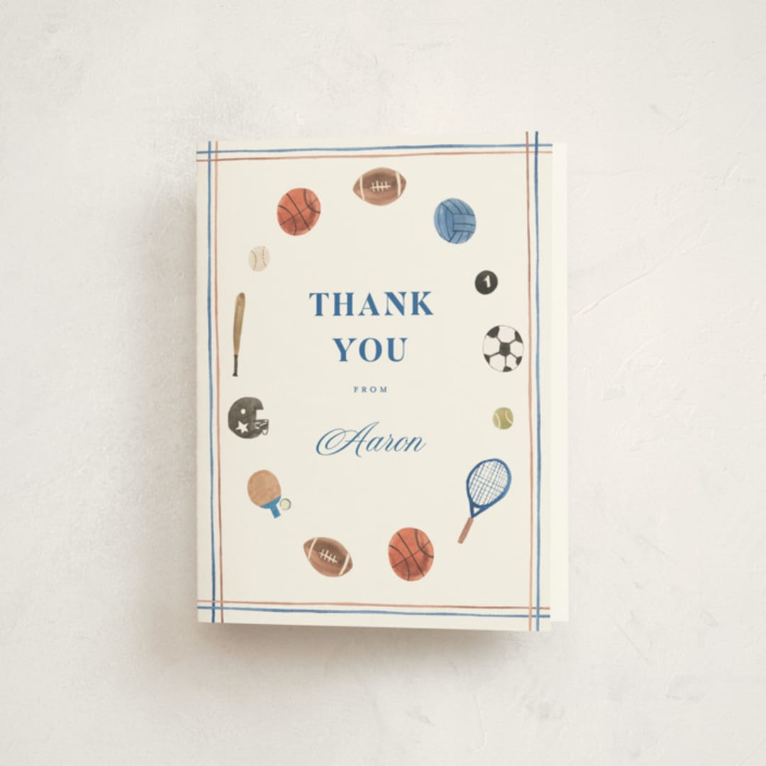 "Sportsy" - Mitzvah Thank You Cards in Ice by Teju Reval - Front