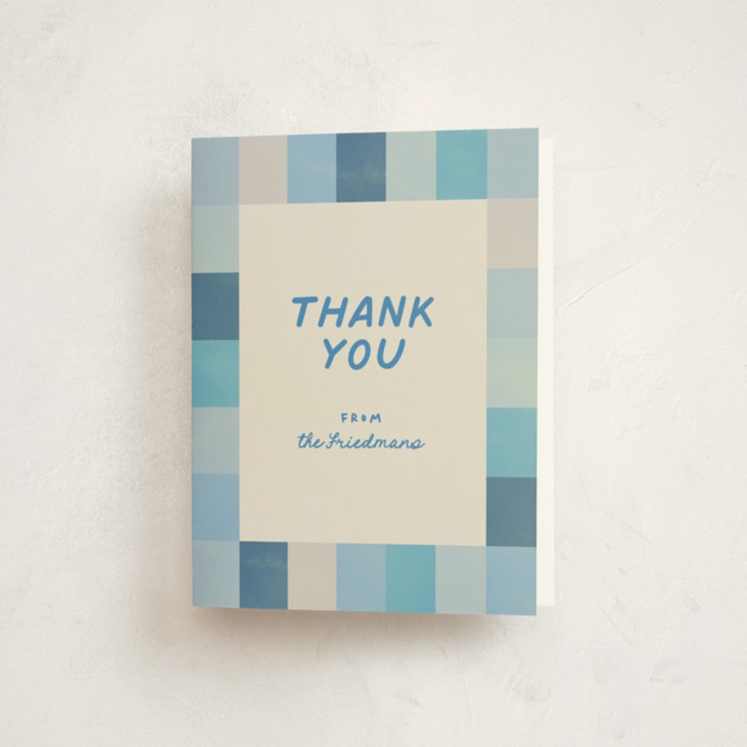 "Checkered Mitzvah" - Mitzvah Thank You Cards in Sky by Creo Study - Front