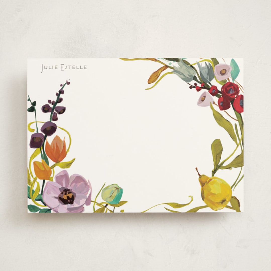 "Fruit and Flowers" - Personalized Stationery Cards in Lemon by Jess Franks - Front