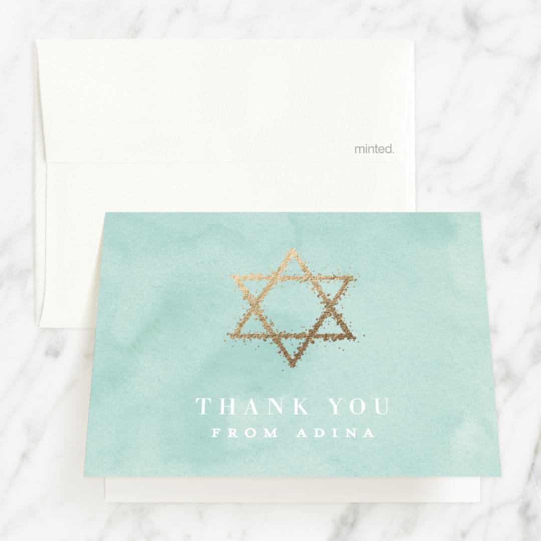 "graceful" - Mitzvah Thank You Cards in Aquamarine by Julia Hall - Front
