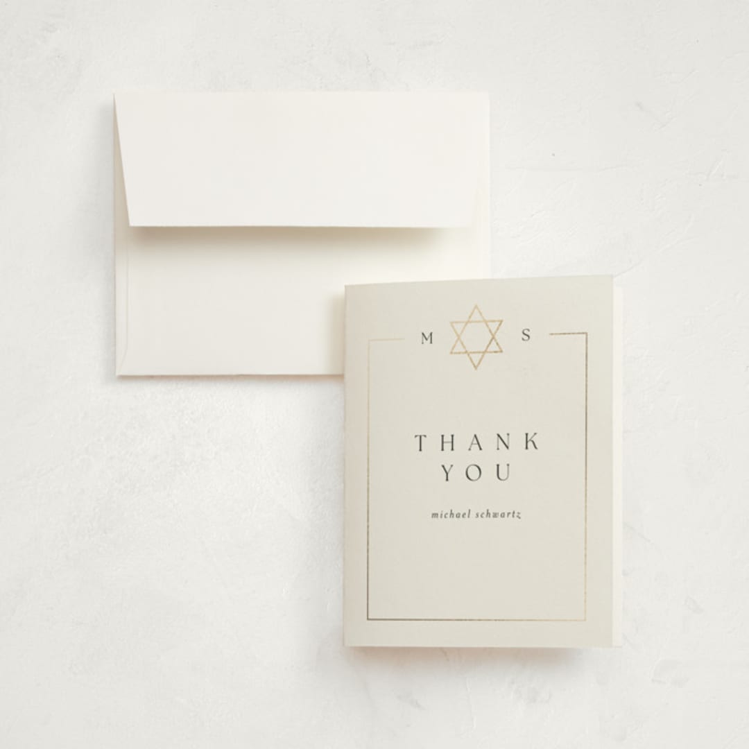 "Framed Monogram" - Mitzvah Thank You Cards in Silk by Kelly Schmidt - Front