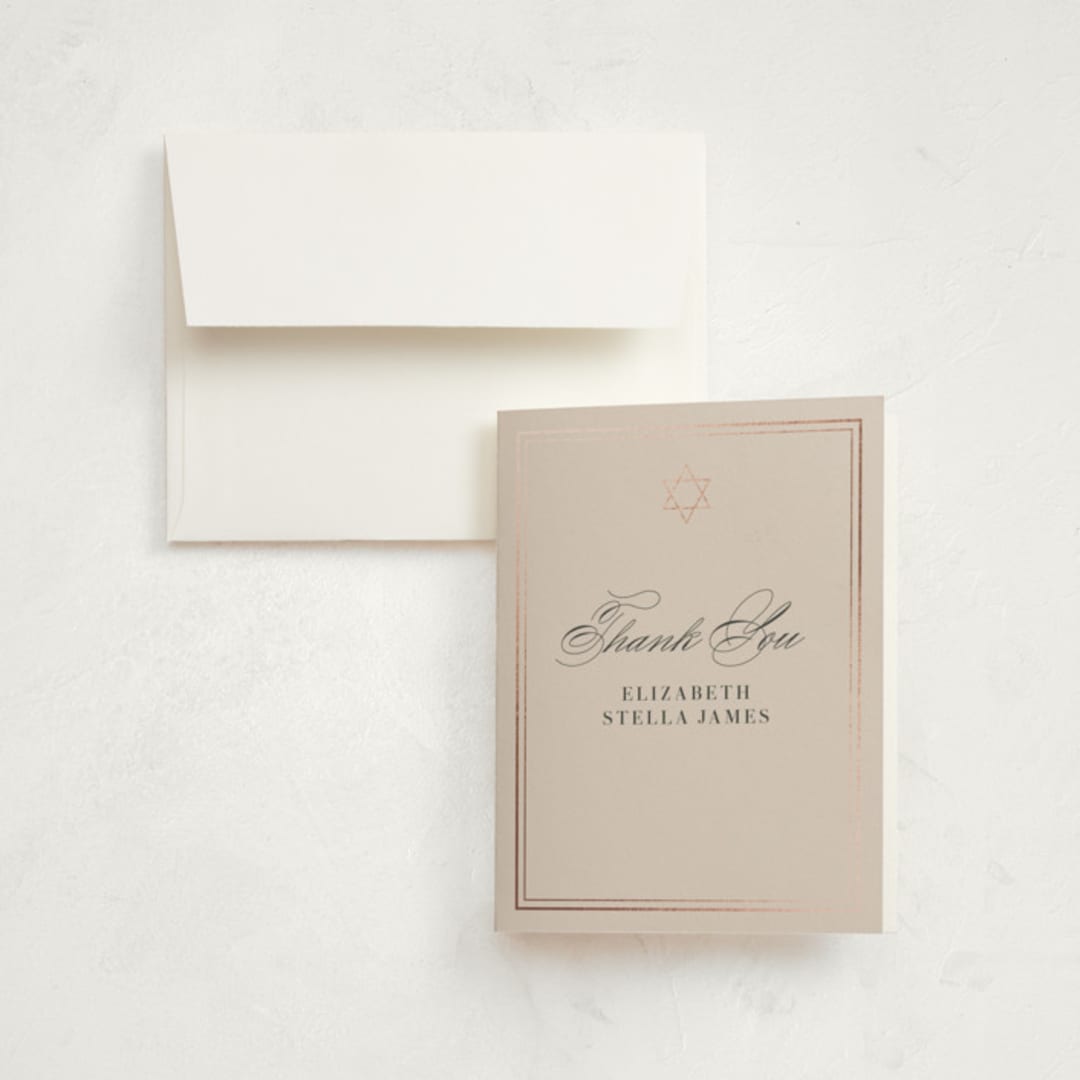 "Polished" - Mitzvah Thank You Cards in Barely Blush by Jennifer Postorino - Front