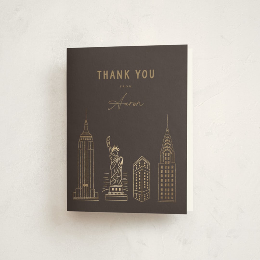 "Gilded NYC" - Mitzvah Thank You Cards in Beetle by Teju Reval - Front