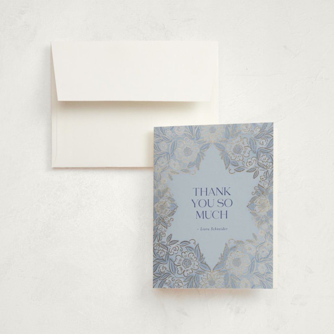 "Blooming Mitzvah" - Mitzvah Thank You Cards in Sky by Simona Camp - Front