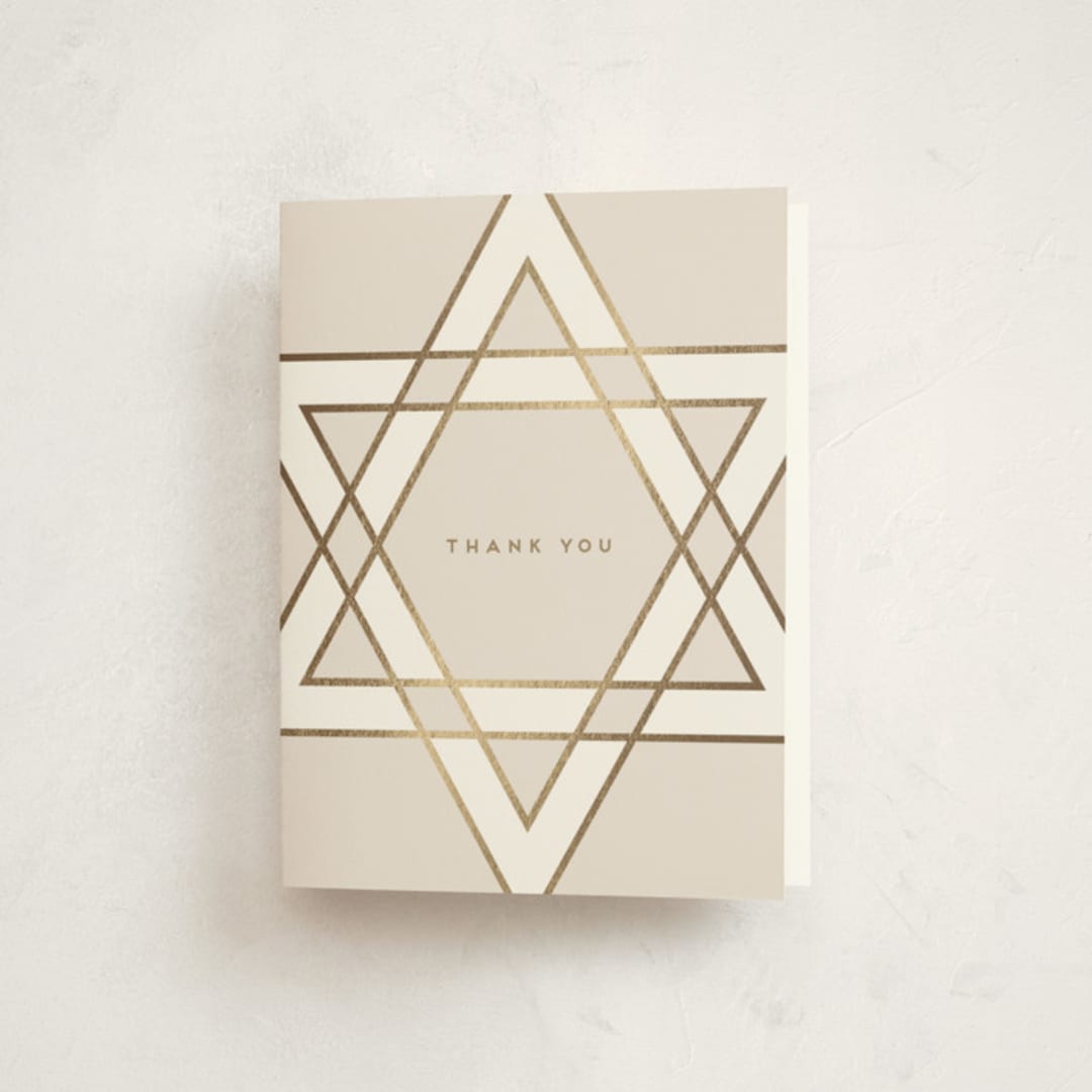 "Square Star of David" - Mitzvah Thank You Cards in Cream by Stacy Maalouf - Front