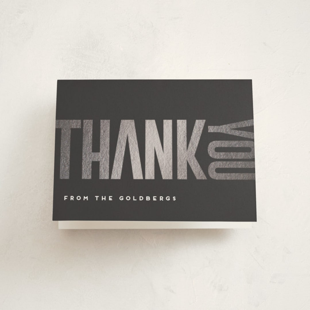 "Modern Foil Bar Mitzvah" - Mitzvah Thank You Cards in Charcoal by Stacy Maalouf - Front