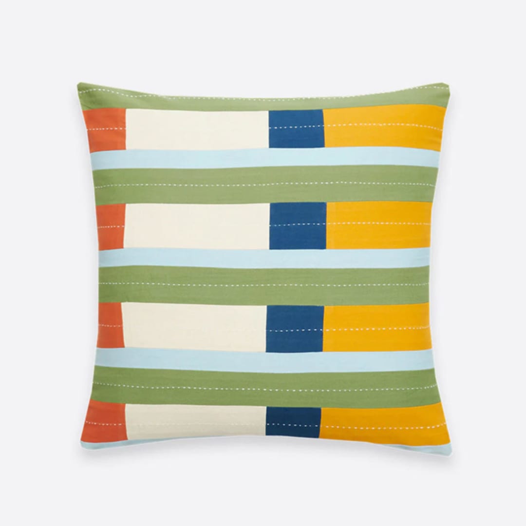 "Stamp Throw Pillow" - Throw Pillows in multicolor by Anchal