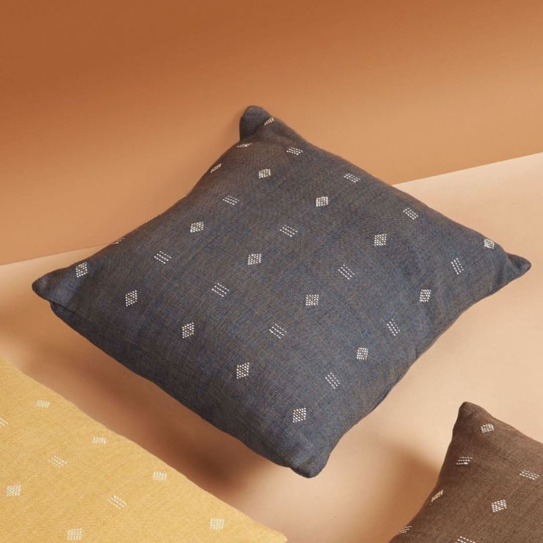 "Nira Indigo Handloom Pillow" - Throw Pillows in blue by Anjali Purohit