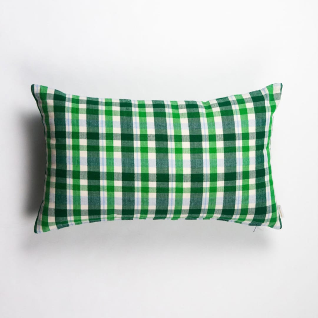 "Josefina Plaid Handwoven Cotton Throw Pillow, Size 12" x 20"" - Throw Pillows in green by Archive New York