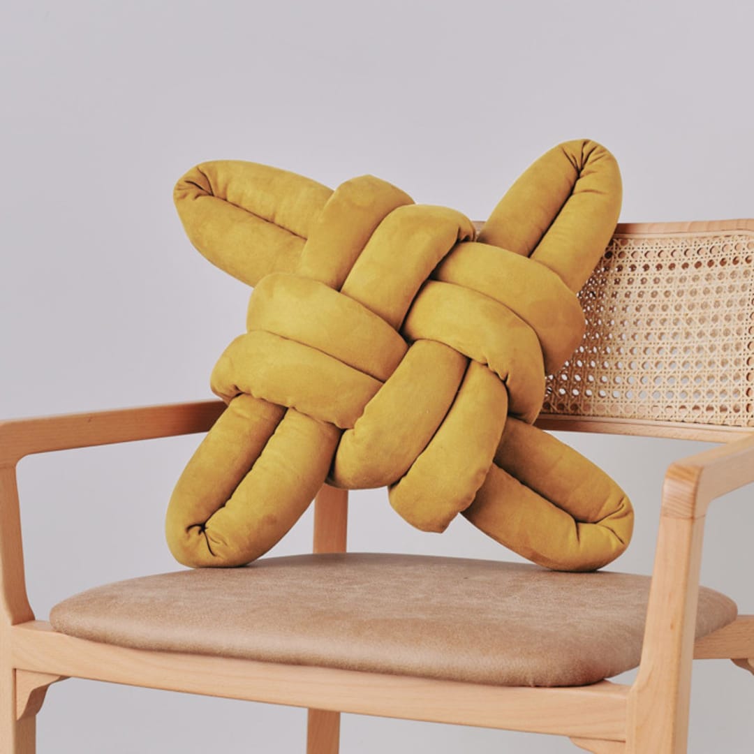 "Desert Yellow Vegan Suede Knot Pillow" - Throw Pillows in yellow by Knots Studio