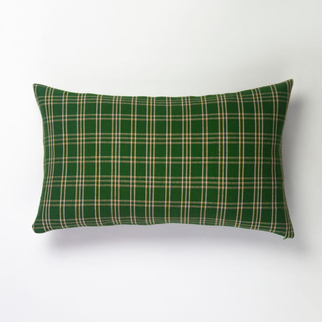 "Chiapas Green Plaid Handwoven Cotton Throw Pillow, Size 12" x 20"" - Throw Pillows in green by Archive New York