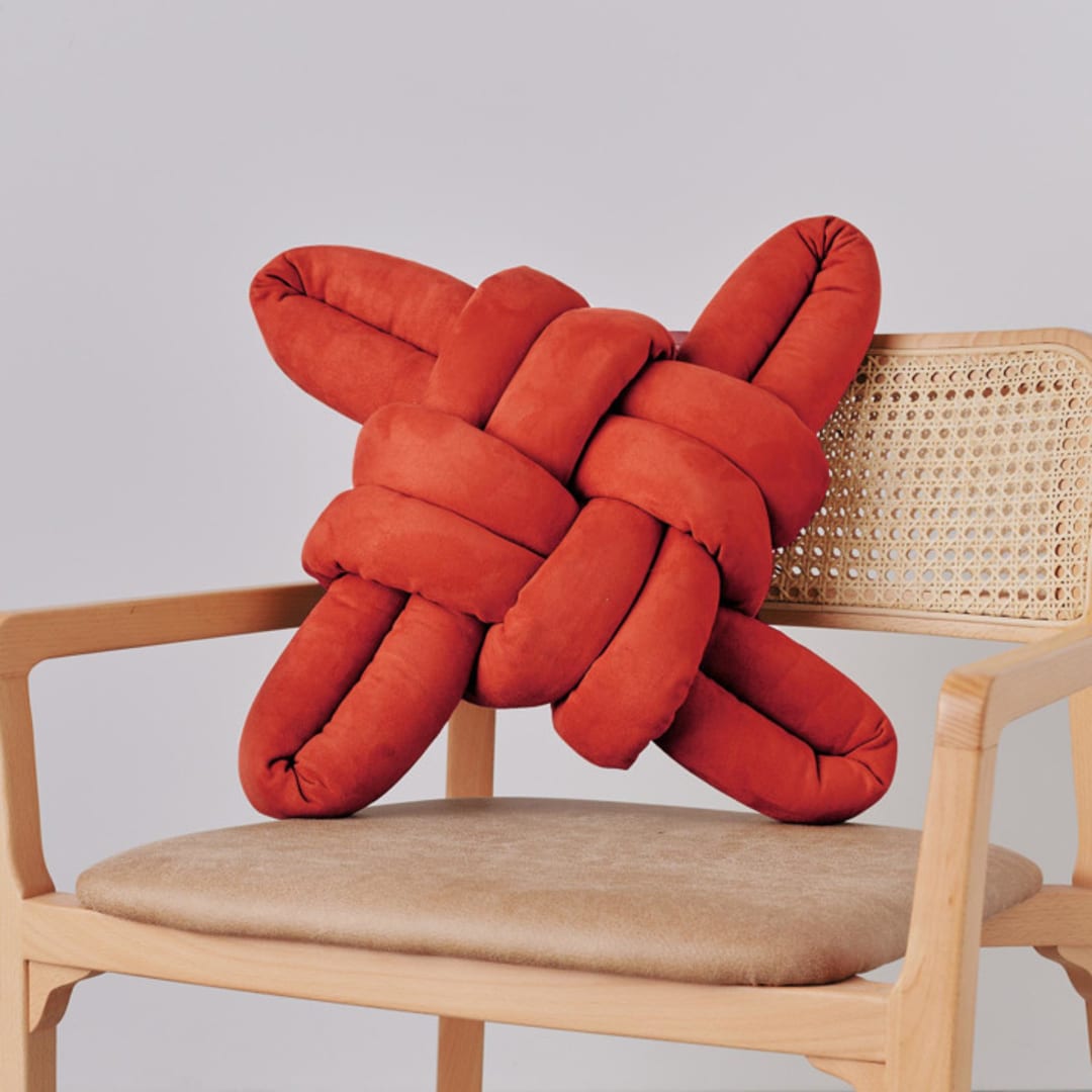 "Red Earth Vegan Suede Knot Pillow" - Throw Pillows in red by Knots Studio