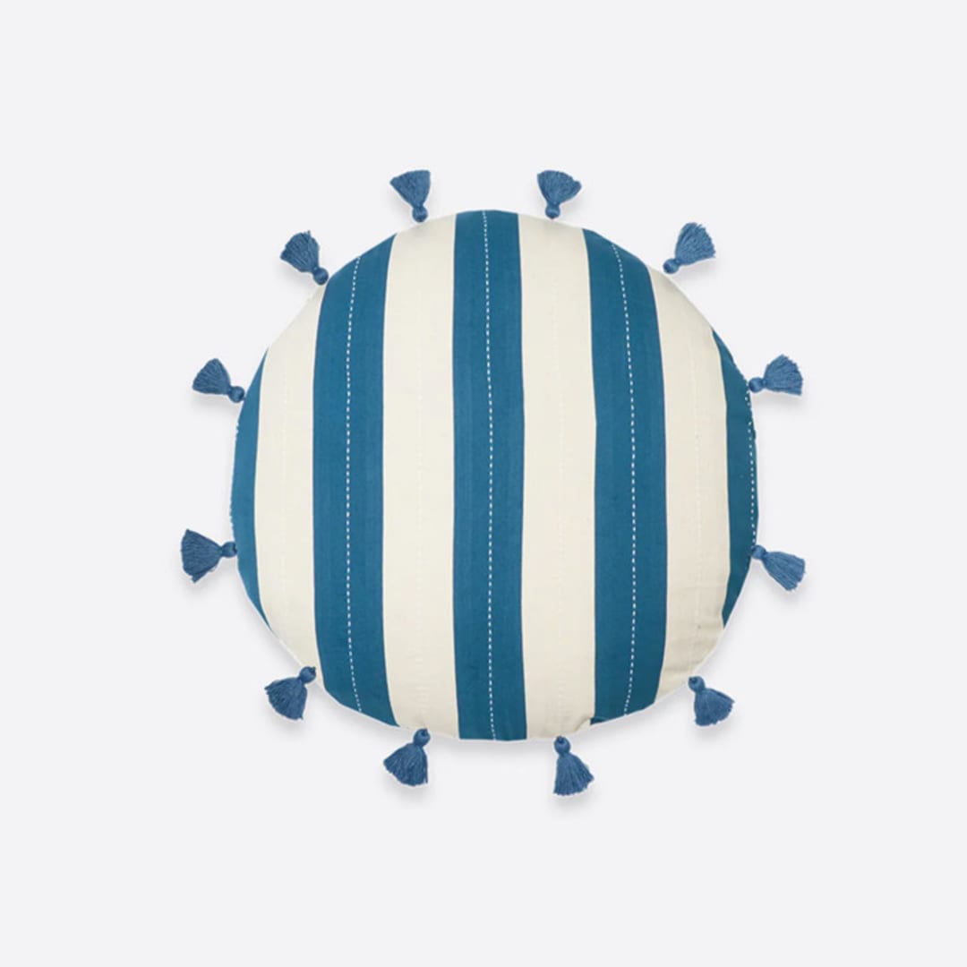 "Cabana Stripe Tassel Throw Pillow - Cobalt" - Throw Pillows in blue by Anchal