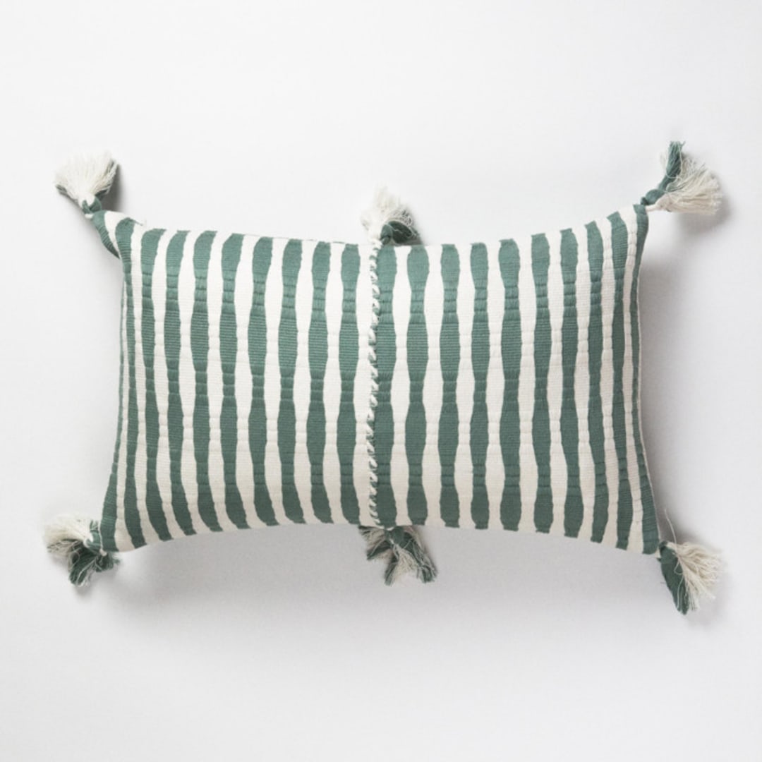 "Antigua Dusty Green Striped Handwoven Cotton Throw Pillow" - Throw Pillows in green by Archive New York