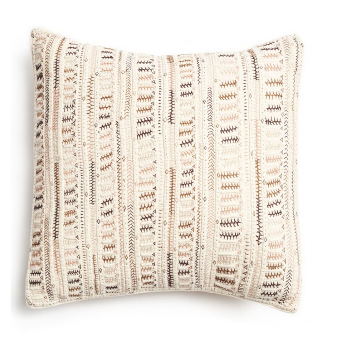 "Dahli Brown Hand Embroidered Pillow" - Throw Pillows in white by Anjali Purohit