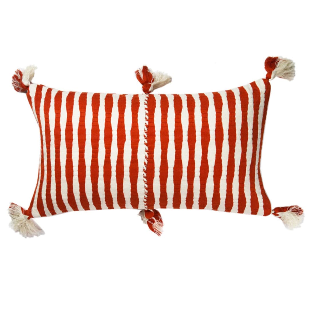 "Antigua Tomato Red Striped Handwoven Cotton Throw Pillow" - Throw Pillows in red by Archive New York