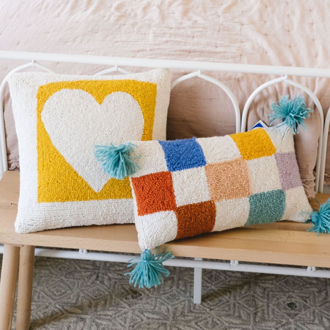 "Cut Out Heart Hook Pillow" - Throw Pillows in yellow by Ampersand Design Studio