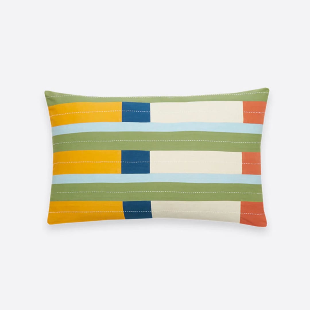 "Stamp Lumbar Pillow" - Throw Pillows in multicolor by Anchal