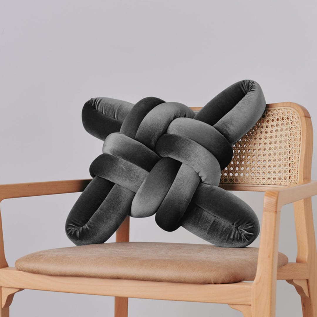 "Gray Velvet Knot Pillow" - Throw Pillows in gray by Knots Studio