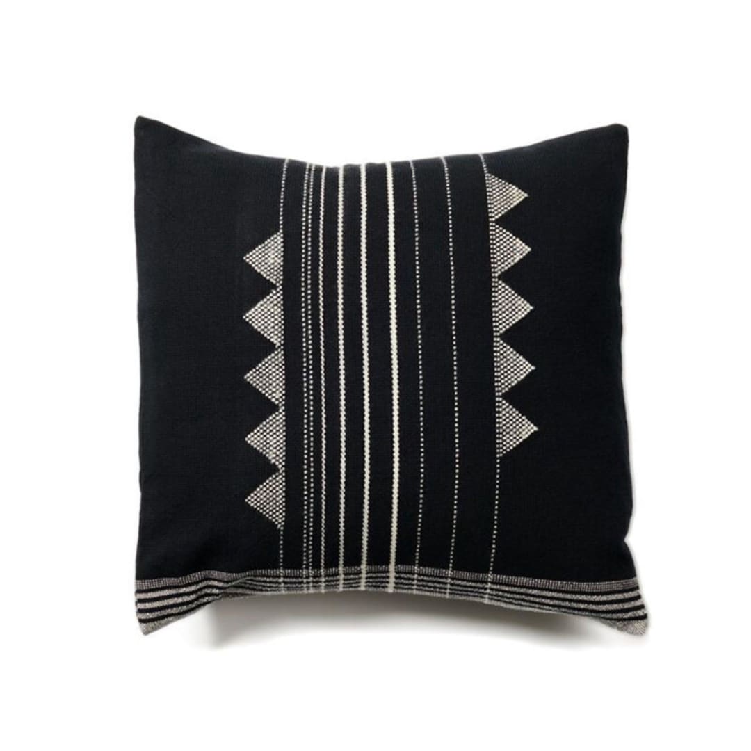 "Kora Black Large Handloom Pillow" - Throw Pillows in black by Anjali Purohit