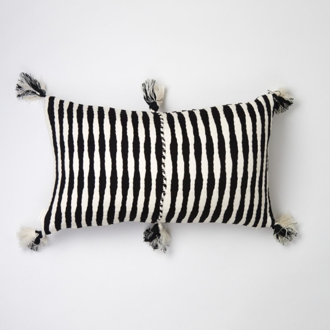 "Antigua Black & Ivory Stripe Pillow" - Throw Pillows in black by Archive New York
